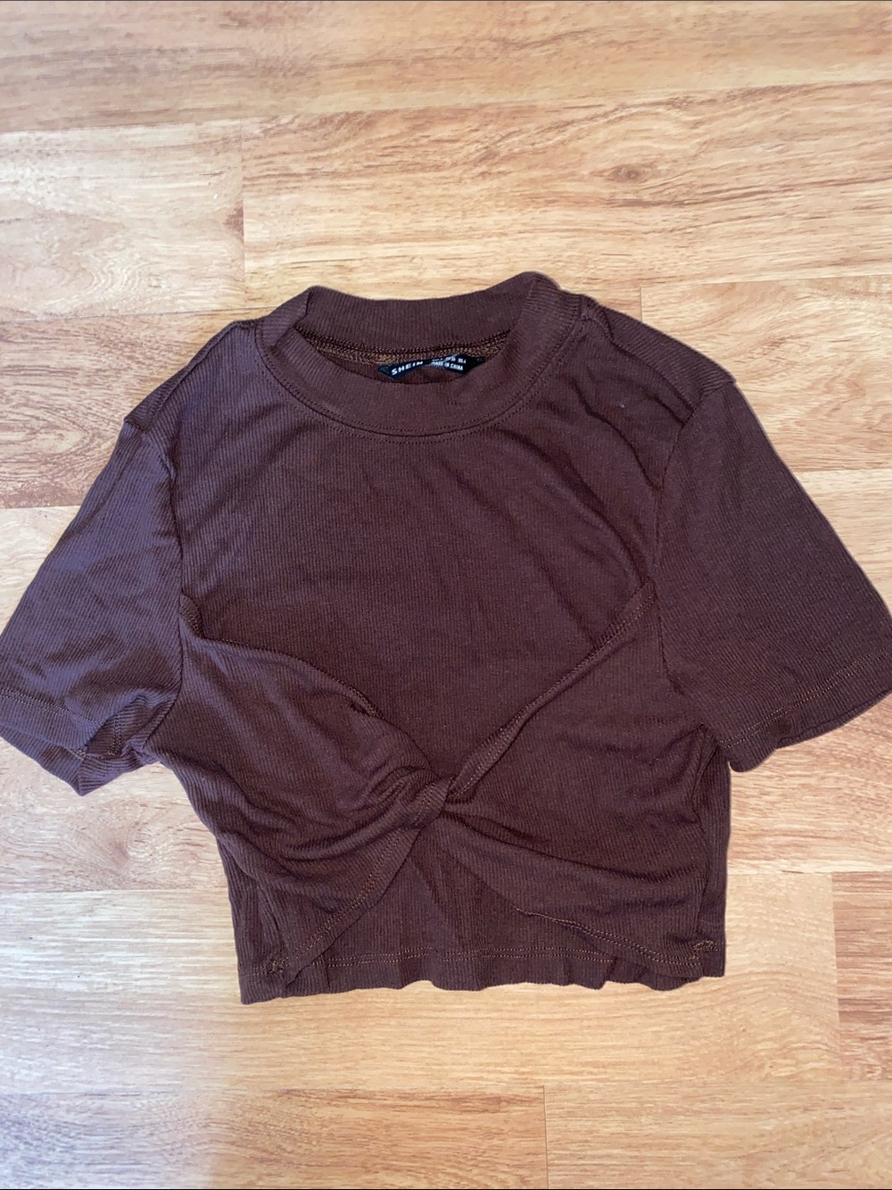 Brown Twisted Front Ribbed Crop Top